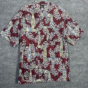 No Fear Mens Large Vintage Surfboard Hawaiian‎ Print Short Sleeve Button Down